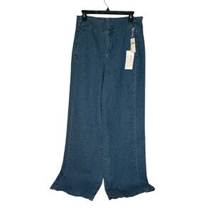 Pilcro Dark Blue Wide-Leg Jeans with Flared Hem